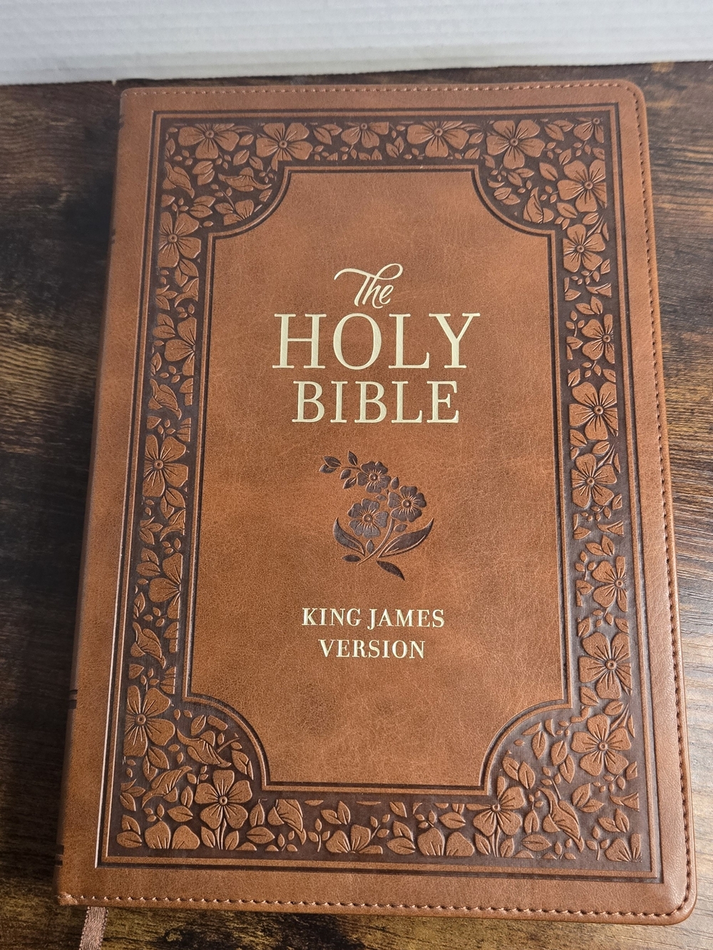 The Holy Bible - King James Version - Brown Floral Faux Leather Cover
